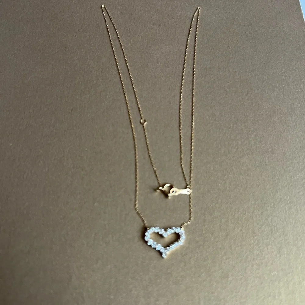K18 yellow gold natural diamond heart necklace - Picture 2 of 12